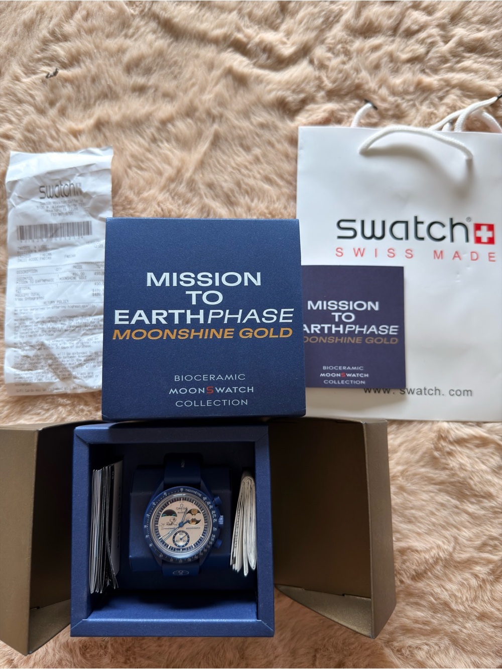 Omega x Swatch mission to moonshine gold with original receipt and bag